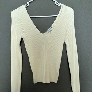 Cream V NeckLine Sweater. Fashion Nova